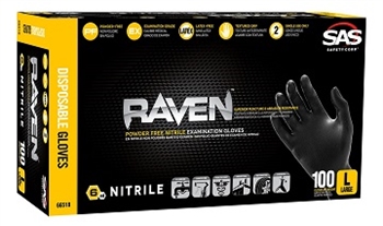 SAS Safety 66518 Raven™ Powder Free Black Nitrile Gloves - Large